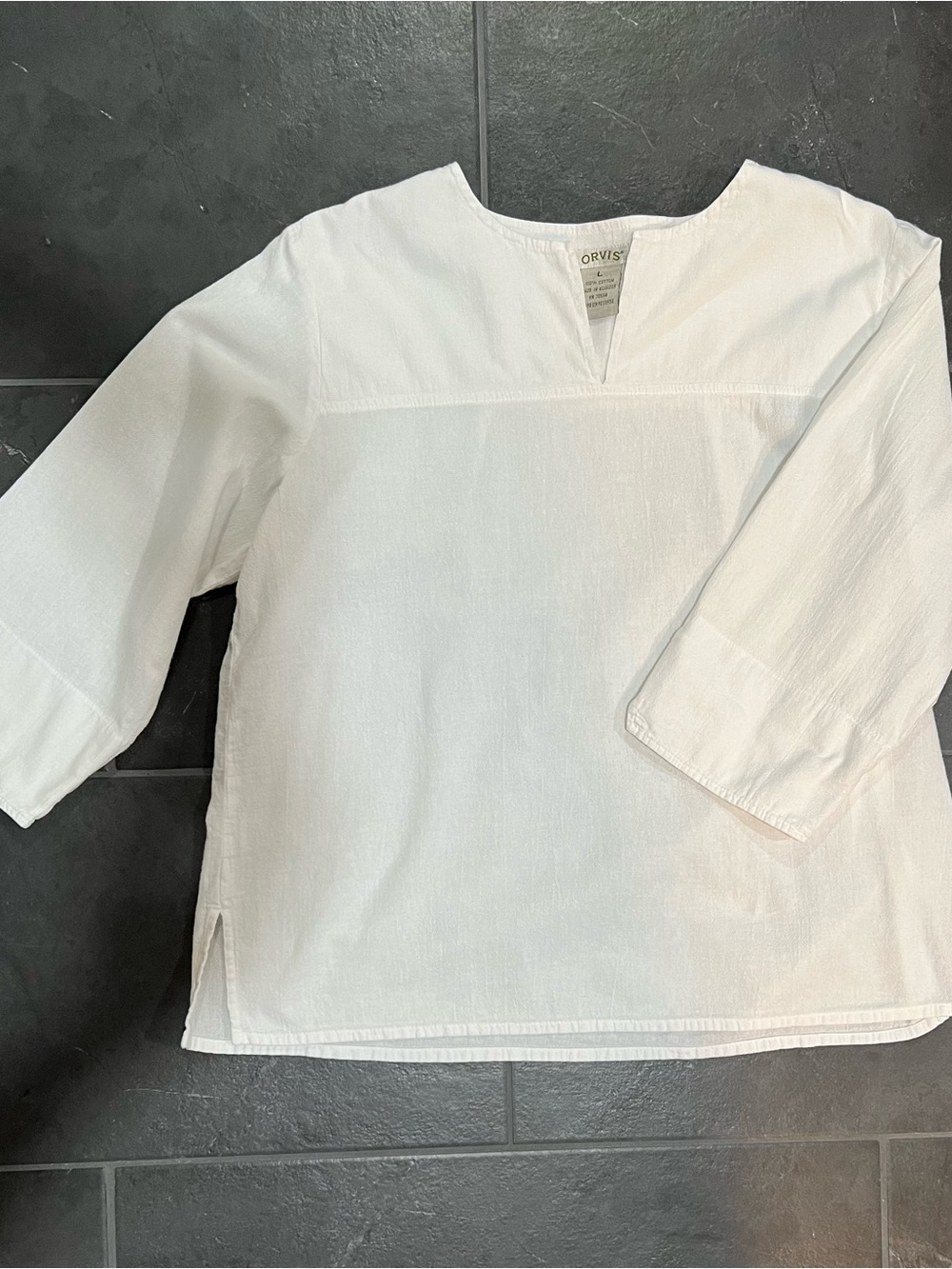 Orvis 100% Cotton White Split-Neck Tunic Like Top L
